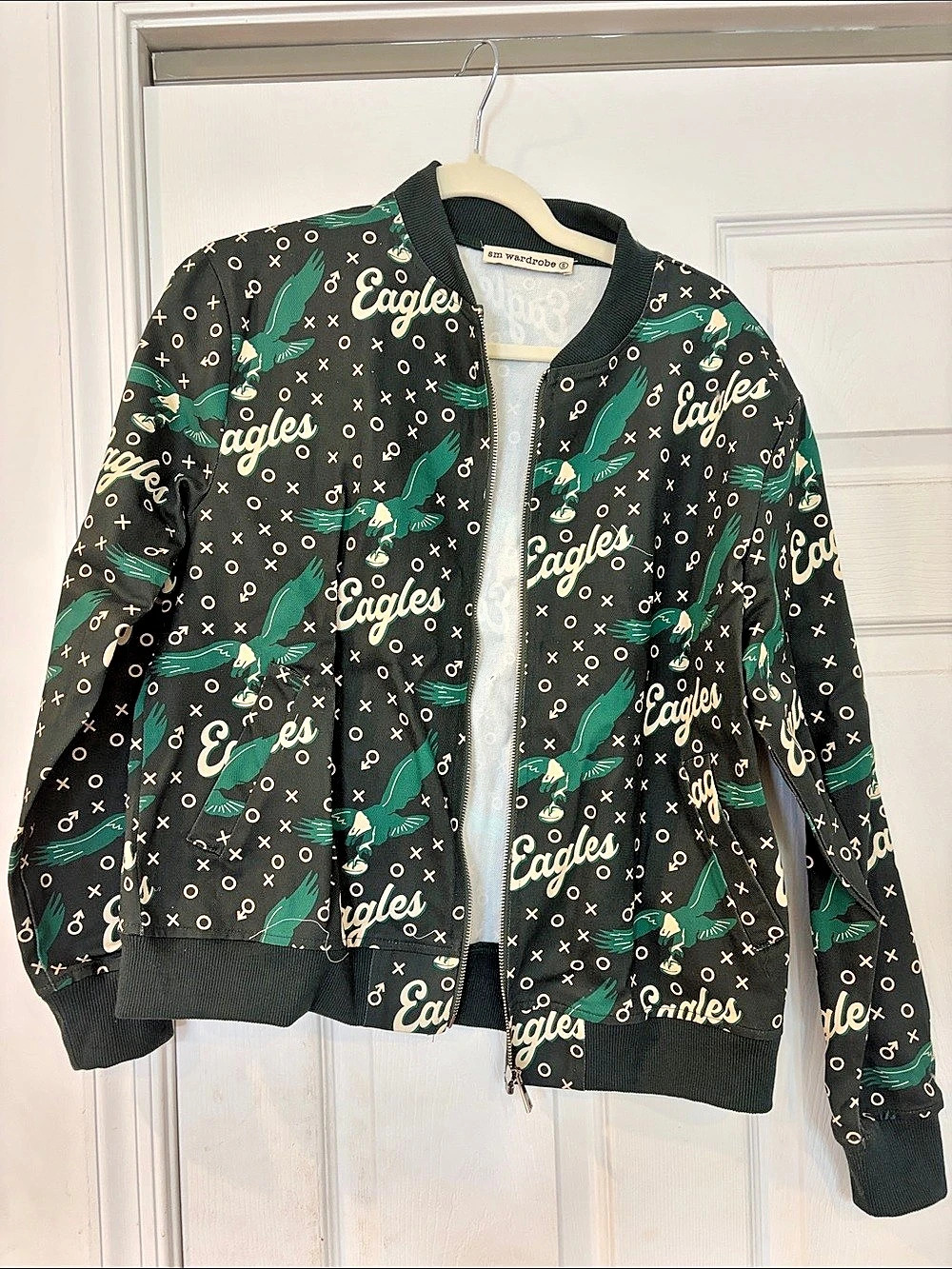 Fanatics Philadelphia Eagles Pattern Bomber Jacket in Black & Green Like New